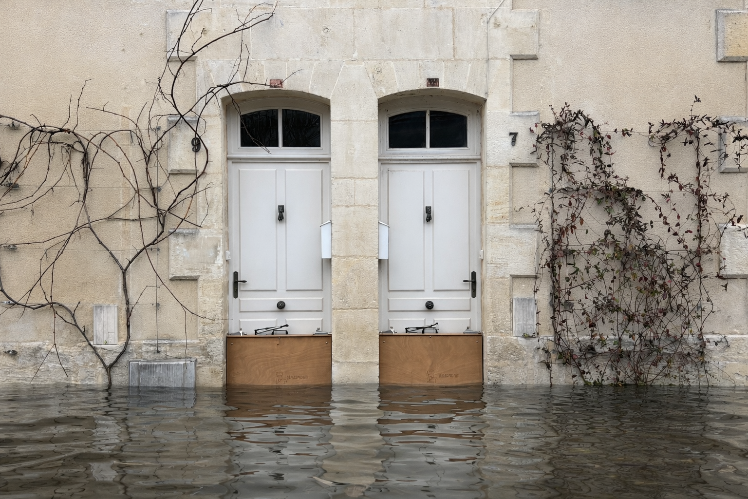 Batardeaux Halt'eau protégeant deux portes lors d'une inondation à Cognac